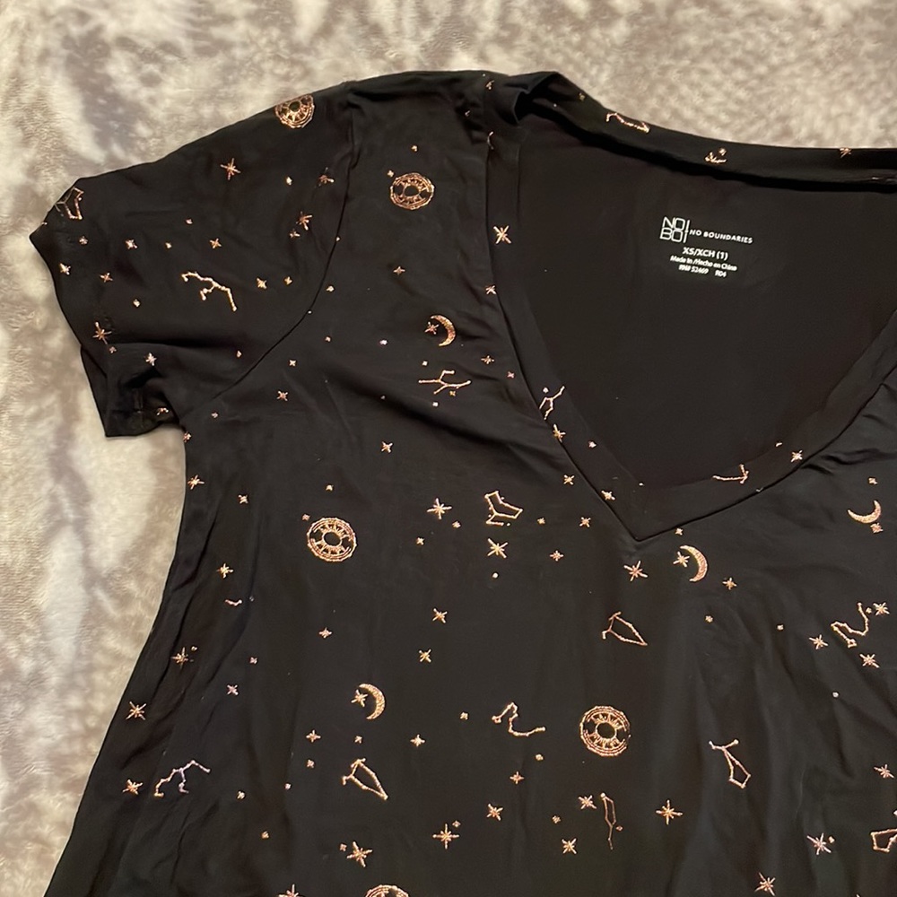 Metallic Copper Astrology Constellation Print Twist Front Tee